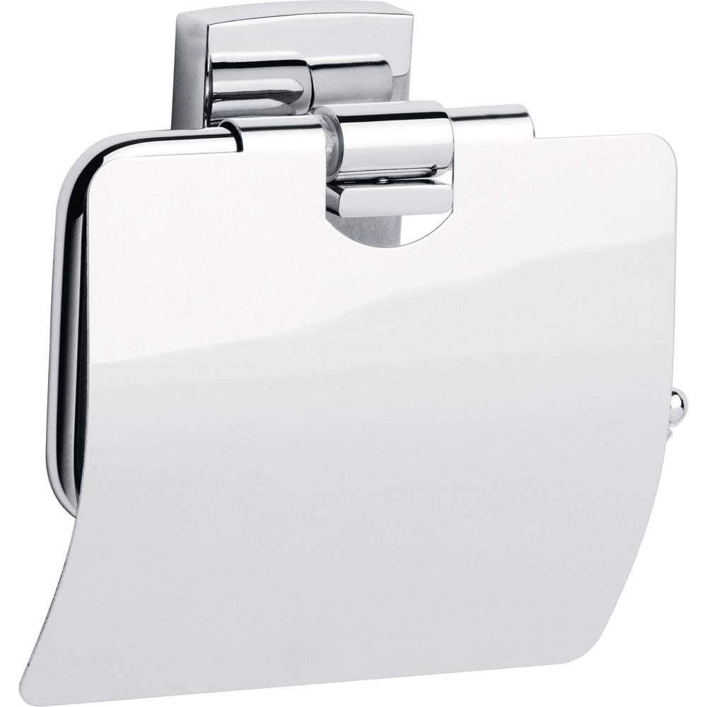 tesa KLAAM Toilettenpapierhalter mit Deckel, verchromt - WC-Rollenhalter zur Wandbefestigung ohne Bo