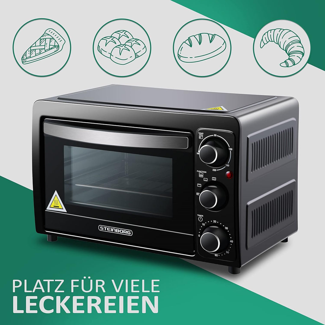 Mini Backofen 15 Liter Pizza-Ofen 3in1 Backofen Minibackofen Miniofen Krümelblech Ober-/Unterhitze E
