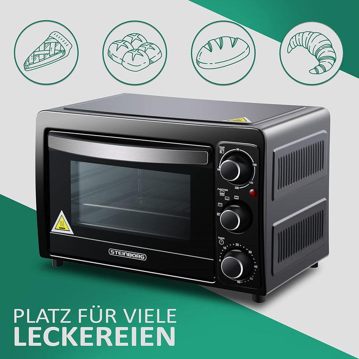 Mini Backofen 15 Liter Pizza-Ofen 3in1 Backofen Minibackofen Miniofen Krümelblech Ober-/Unterhitze E