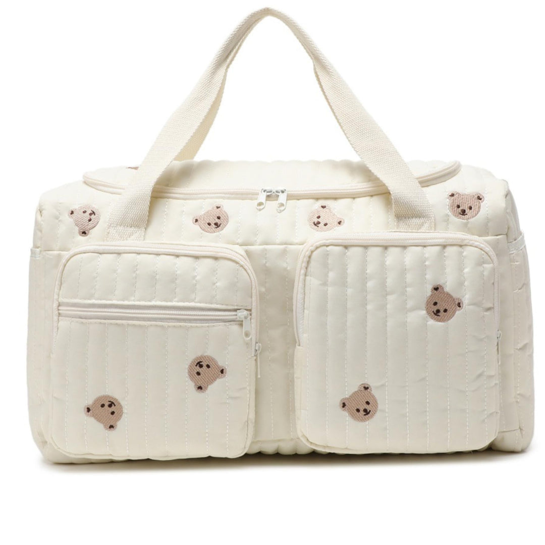 1 x gesteppte Wickeltasche, grosses Fassungsvermögen, Teddybär-Muster, niedliche Reisetasche, tragba