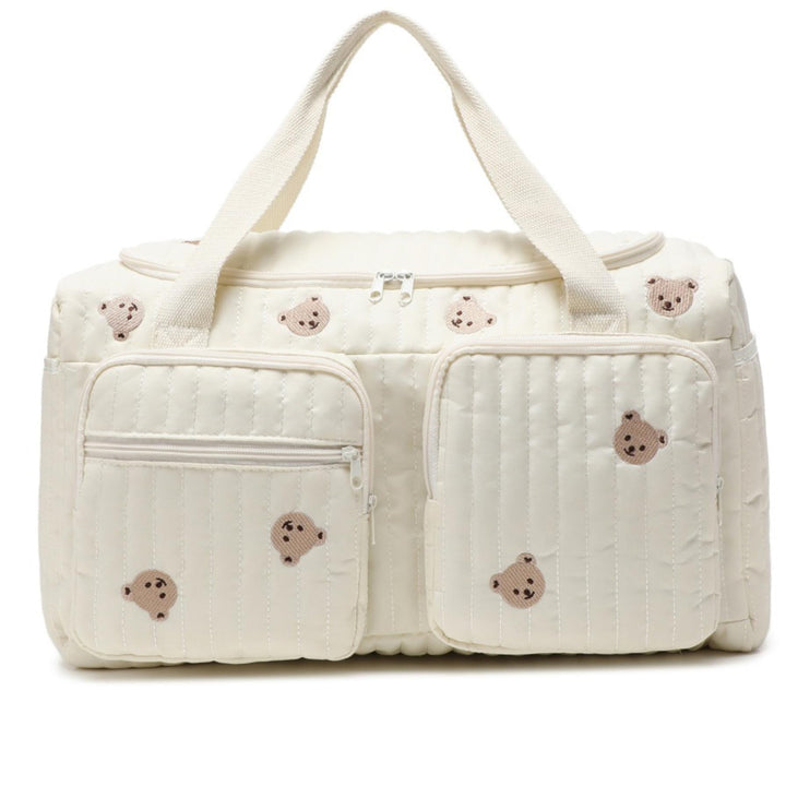1 x gesteppte Wickeltasche, grosses Fassungsvermögen, Teddybär-Muster, niedliche Reisetasche, tragba