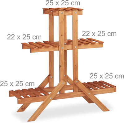 Relaxdays Blumentreppe 3 Ebenen, Aus Holz, Blumenständer für innen, Mehrstöckig, HBT: ca. 82,5 x 83