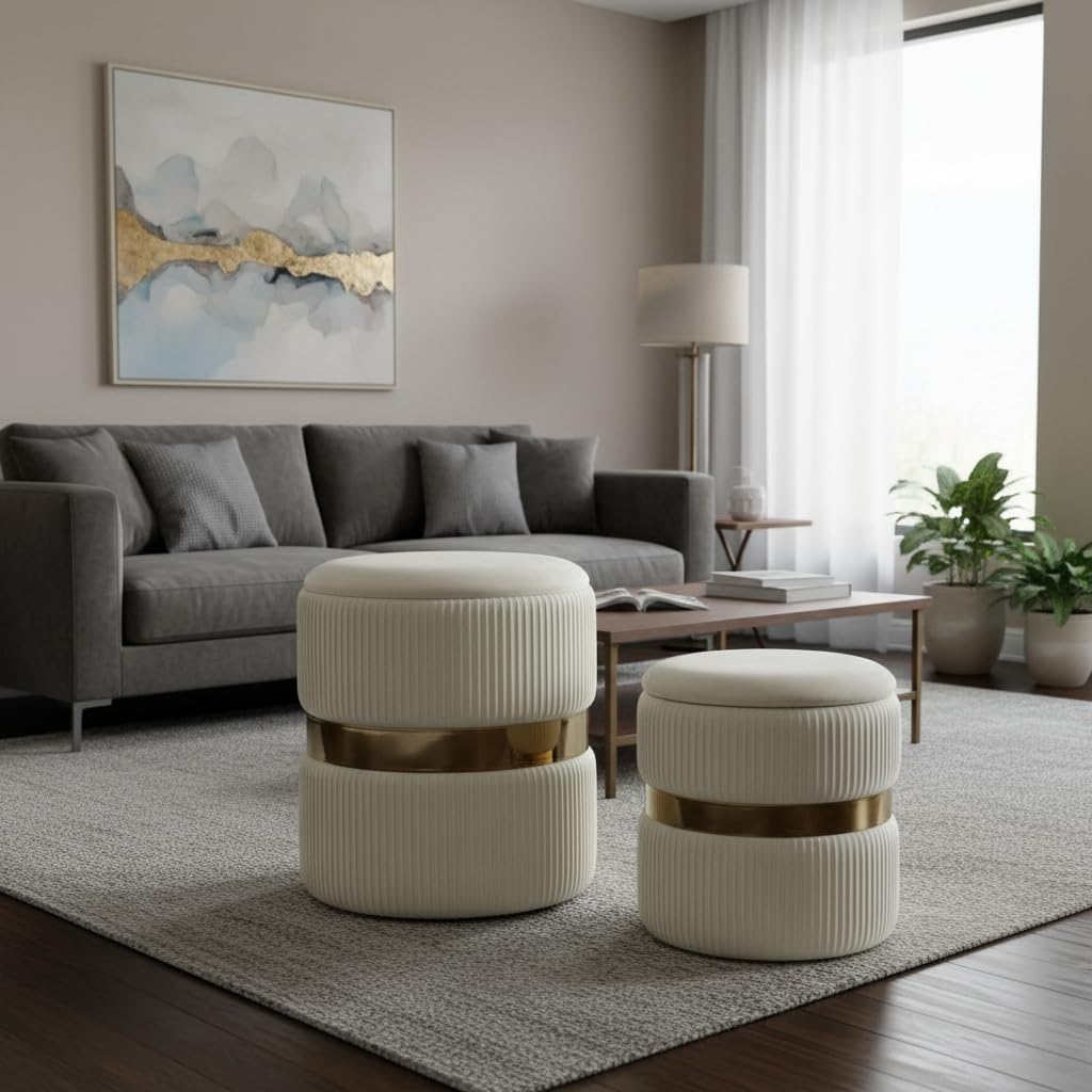 AllEquip 2er-Set Sitzhocker Samt Schminktisch Pouf Hocker mit Stauraum Ottoman Aufbewahrungshocker (