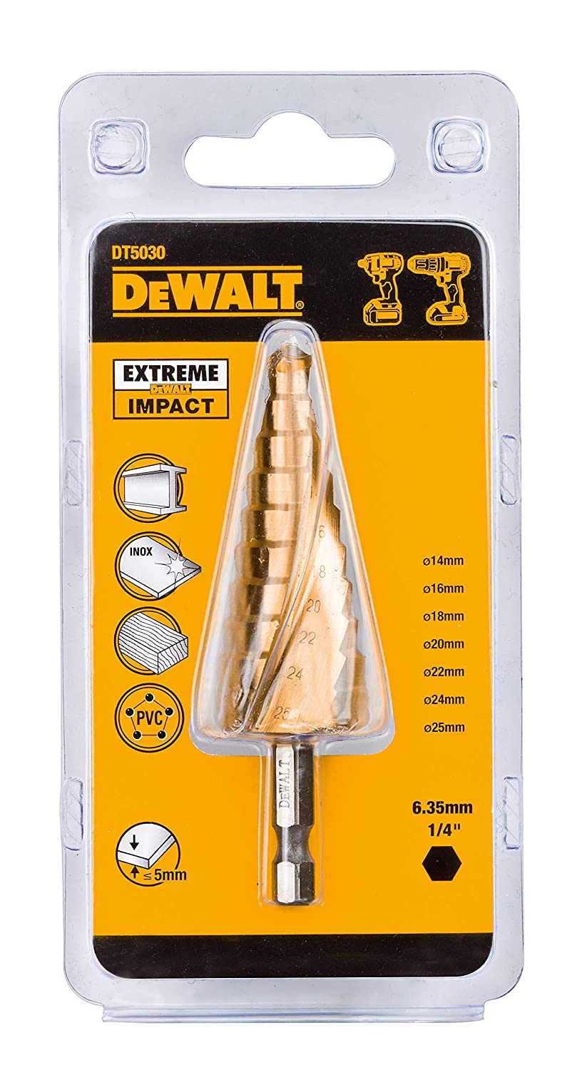 Dewalt Extreme Impact Stufenbohrer HSS-G DT5030 (14-25 mm, extrem robust, aus einem Stück gefertigt,