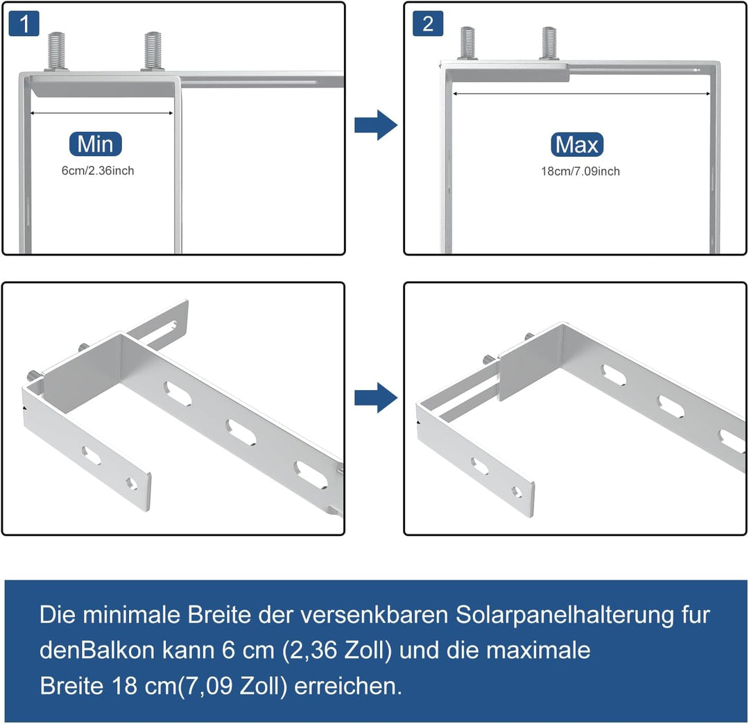 Einstellbare Solarpanel Halterung für Balkon & Flachdach, 2 Stück, Edelstahl, für Solarmodule 6-18 c