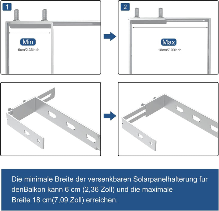 Einstellbare Solarpanel Halterung für Balkon & Flachdach, 2 Stück, Edelstahl, für Solarmodule 6-18 c