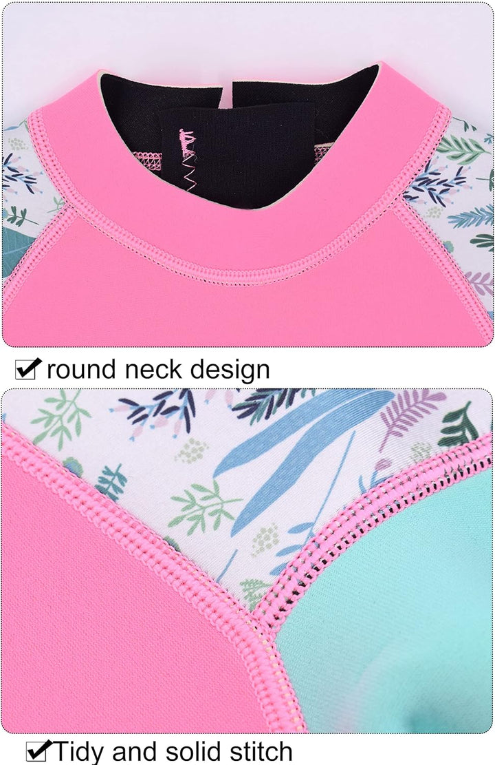 Mädchen 2.5mm Neoprenanzug Kinder Einteiler Tauchanzug Shell Gedruckt Kurzarm Shorty Badeanzug Patch