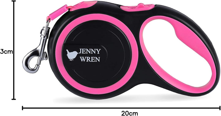 Jenny Wren Hundeleine mit rutschfestem Griff, verwicklungsfrei, einziehbar, 5 m, robustes Nylonband,