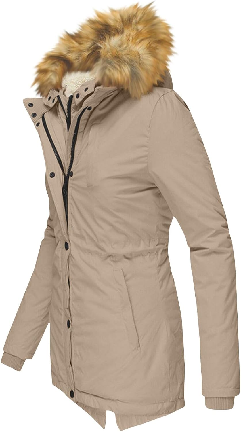 Ansenesna Winterjacke Damen Warm Gefüttert Fellkapuze Parka Winter Fell Wintermantel Elegant Mit Kap