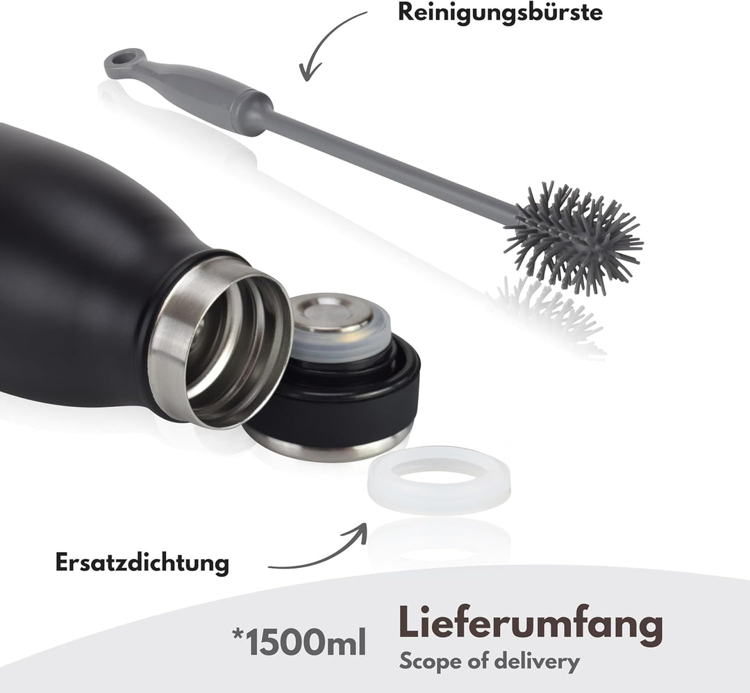 Milu Edelstahl Trinkflasche 500ml, 750ml, 1000ml, 1.5L – Thermosflasche, Isolierte Wasserflasche, Au