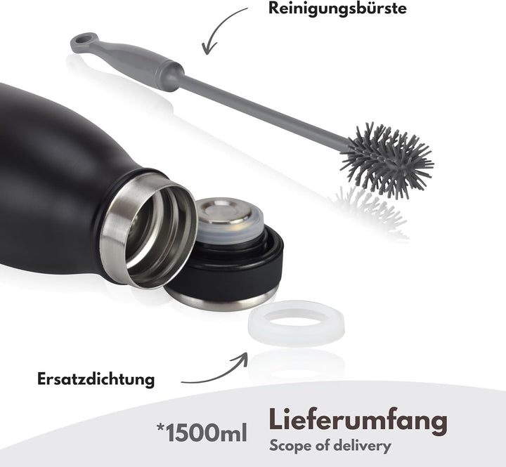 Milu Edelstahl Trinkflasche 500ml, 750ml, 1000ml, 1.5L – Thermosflasche, Isolierte Wasserflasche, Au
