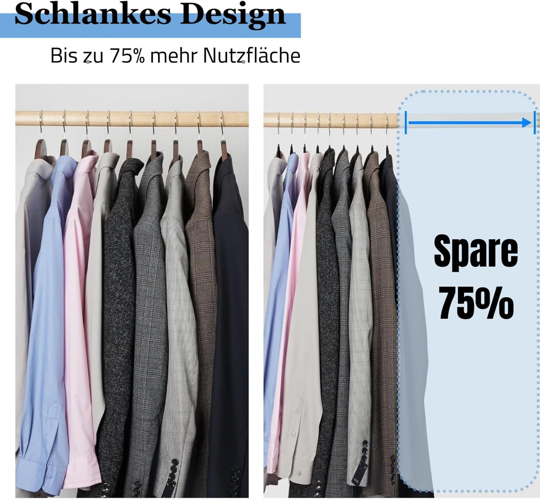 Kleiderbügel Samt 50er Set – Samtbügel schwarz - rutschfest mit Kunststoffkern, Hosensteg, Kerben &