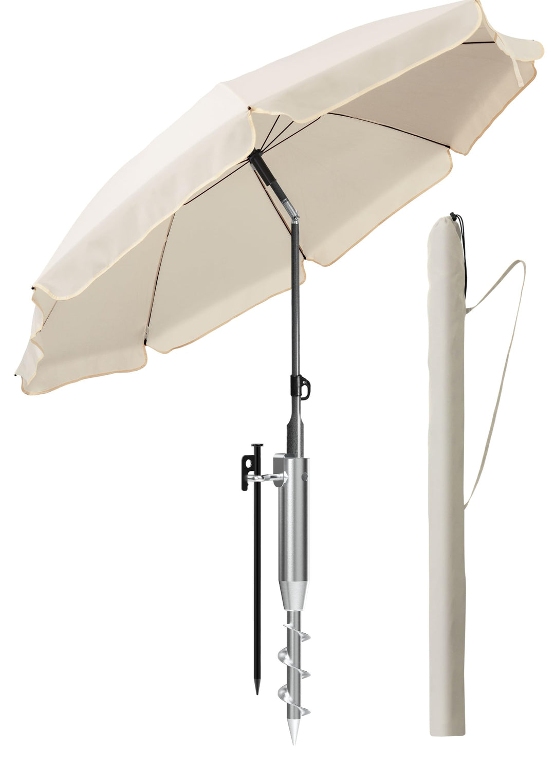4smile Sonnenschirm Strand 3-in-1 Set, Ø 180 cm, Beige, Strandschirm Windfest Stabil, UV50 Sonnensch
