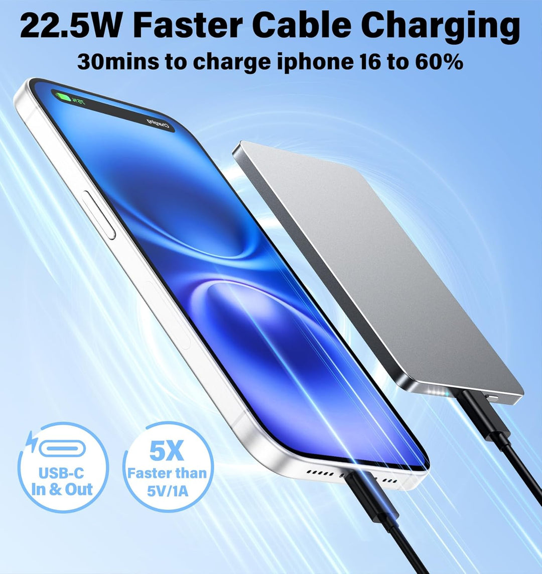 5000mAh für Magsafe Powerbank Mini 22,5W Power Bank USB C in Out Schnellaufladung, Wireless Magnetis