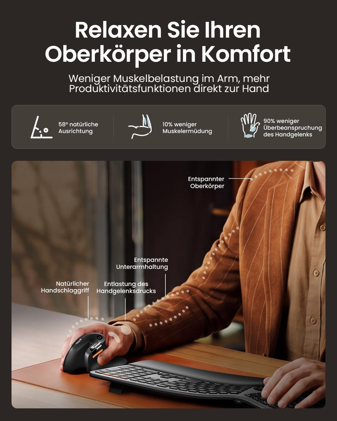ProtoArc EM11 Pro Ergonomische Vertikale Maus mit Seitenscroll, Anpassbare Tasten, 2*Bluetooth + 2,4