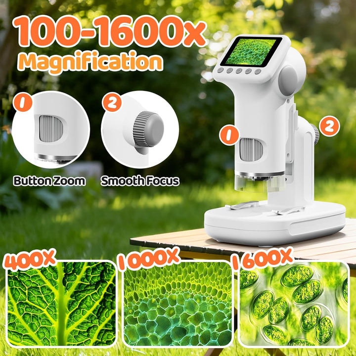 1600X Mikroskop für Kinder, 4K 2,0" IPS-Bildschirm Kinder Mikroskop mit wissenschaftlichen Kits, lus