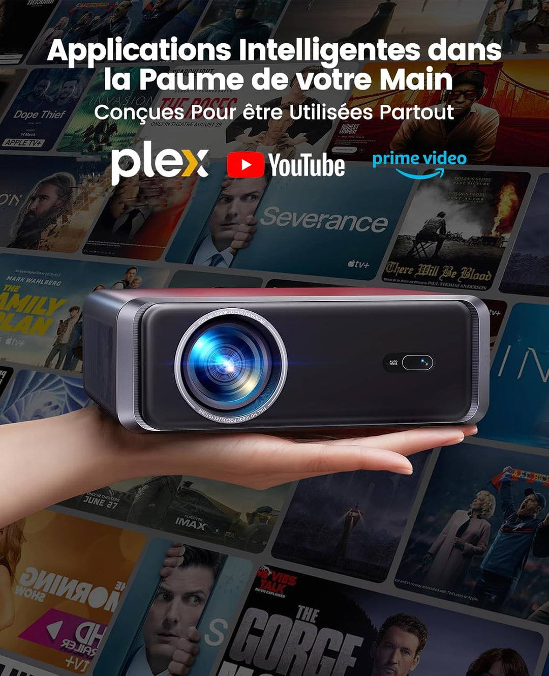 Smart Beamer, Autofokus/Trapezkorrektur 1000 ANSI Beamer 4K Unterstützt, WiFi6 Bluetooth Full HD 108