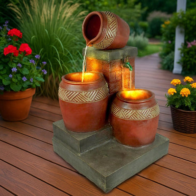 Gartenbrunnen mit LED Beleuchtung Springbrunnen Krüge Zierbrunnen Terrassenbrunnen Balkon Brunnen Ga