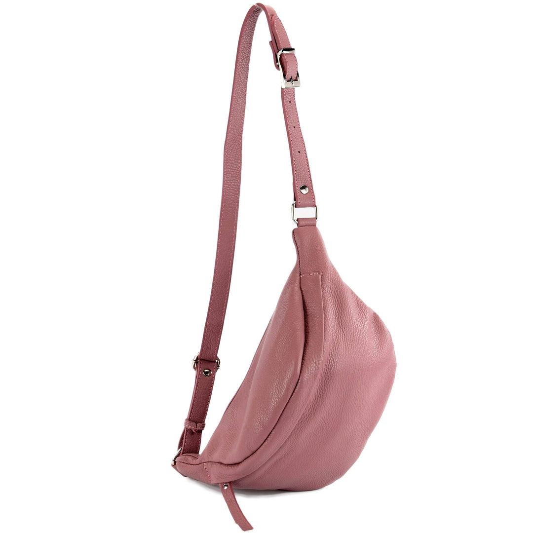 modamoda de - T77 - ital. Hüfttasche Bauchtasche Brusttasche Large aus weichem Leder, Farbe:Altrosa,