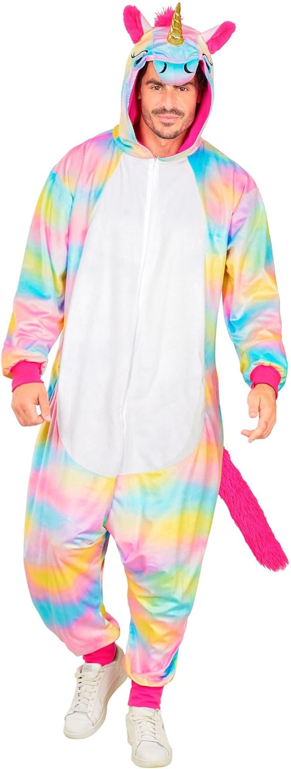 W WIDMANN MILANO Party Fashion - Tier Overall für Erwachsene, weicher Plüsch Jumpsuit mit Kapuze, Ti