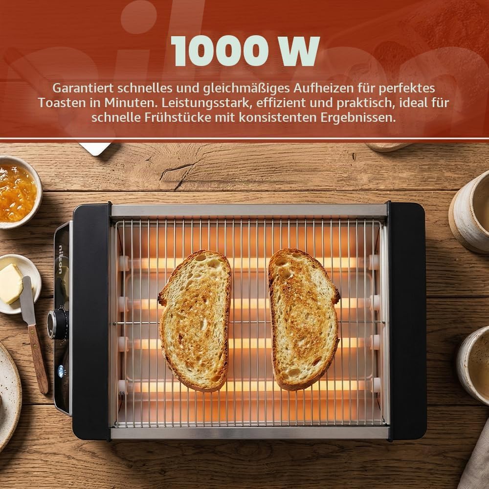 NTS1000FL4 Flach-Toaster, horizontal, 1000 W, 6 Toaststufen, manuelle Steuerung, digitaler Timer, Rö