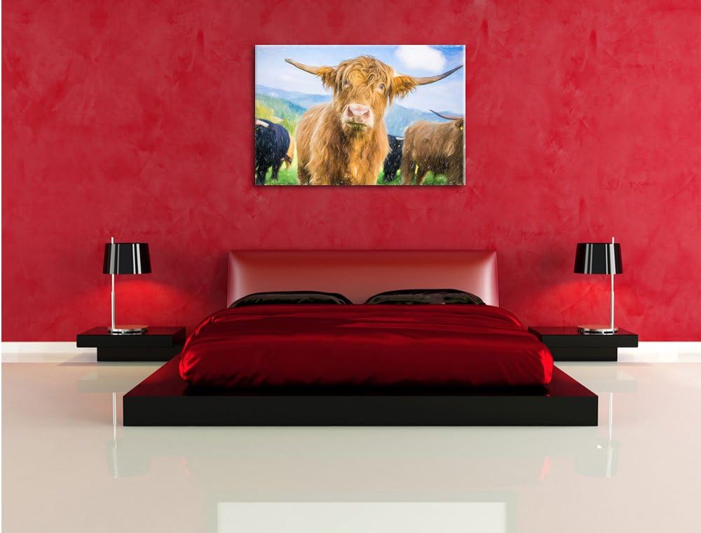 Pixxprint Blick Einer Kuh an der Weide / 100x70cm Leinwandbild bespannt auf Holzrahmen/Wandbild Kuns