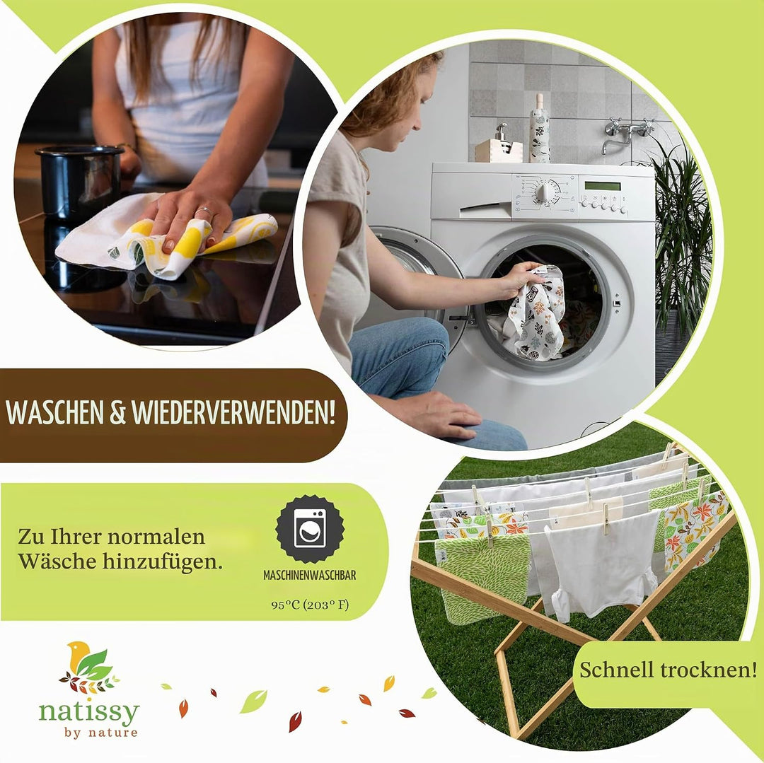 Wiederverwendbare Küchenrolle aus Baumwolle, 10 Stück waschbare Küchenrolle waschbar mit Holzhalter