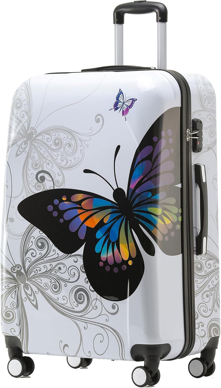 BEIBYE Butterfly 2060 4tlg Reisekoffer Trolley Hartschalen Kofferset (XL-75cm+Beautycase) XL-75cm +