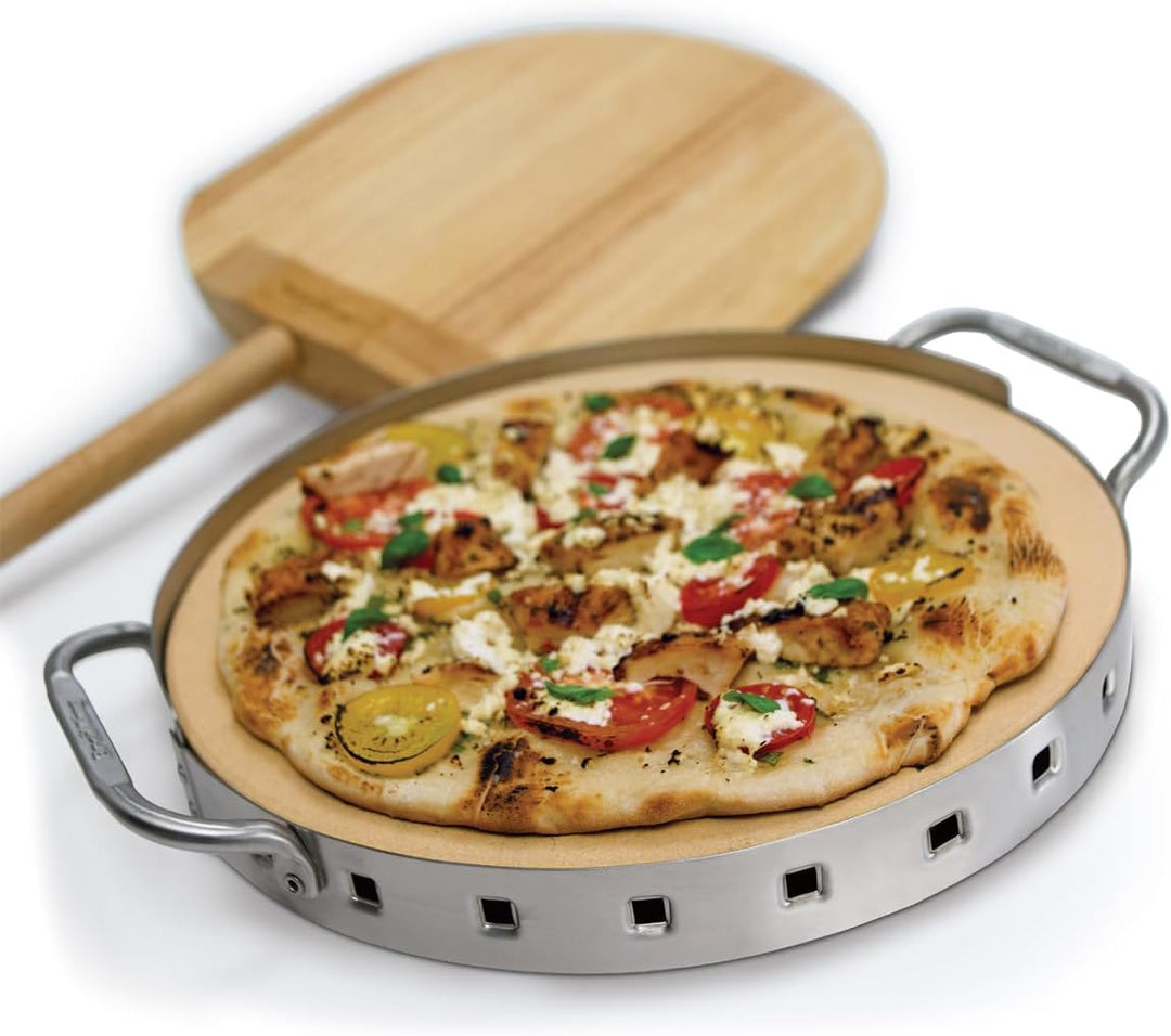 Broil King Grill-/Grillzubehör, Pizzastein-Set Premium 33 cm Durchmesser hoch 1 cm, Edelstahl, 5 x 5