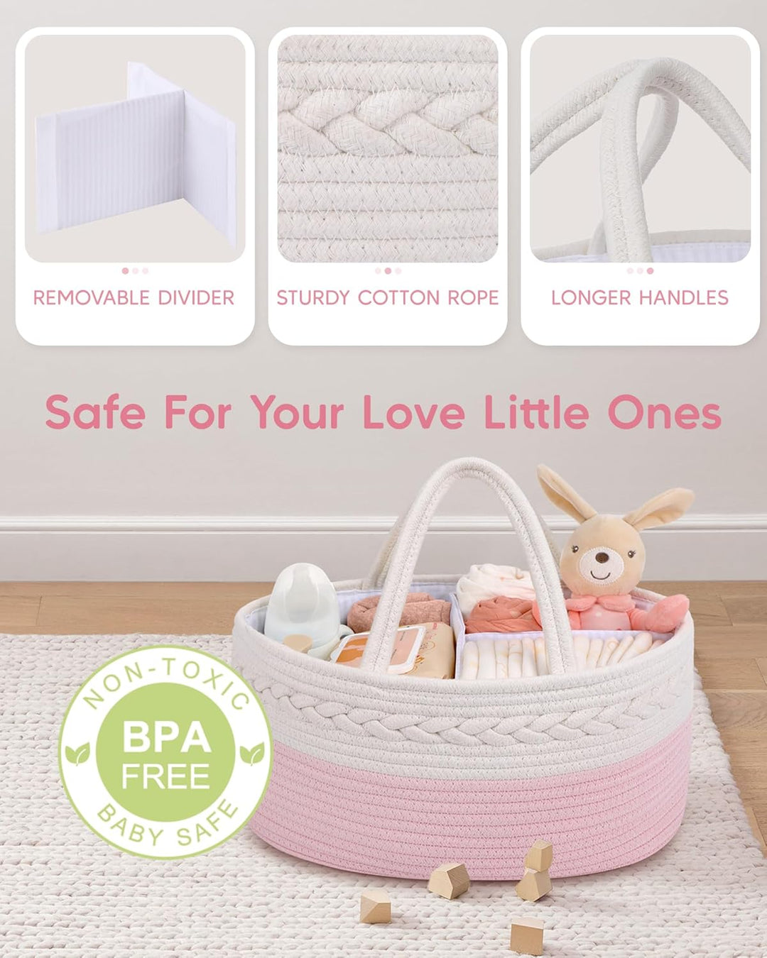 Maliton Baby Windel Caddy Organizer，Wickeltisch Organizer Aufbewahrungskorb mit Herausnehmbaren Fäch
