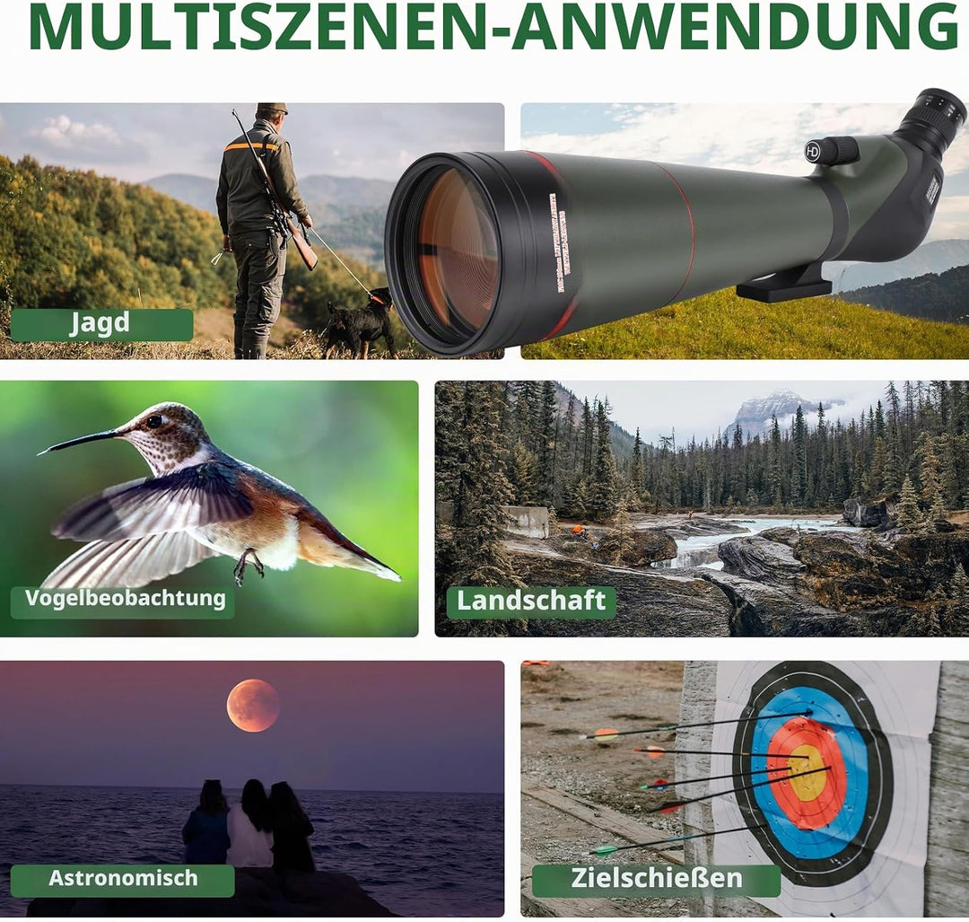 25-75x100 HD Spektiv Sportschützen mit Stativ- und Smartphone-Adapter, Zoom Bak4 Prism FMC Lens 45-G