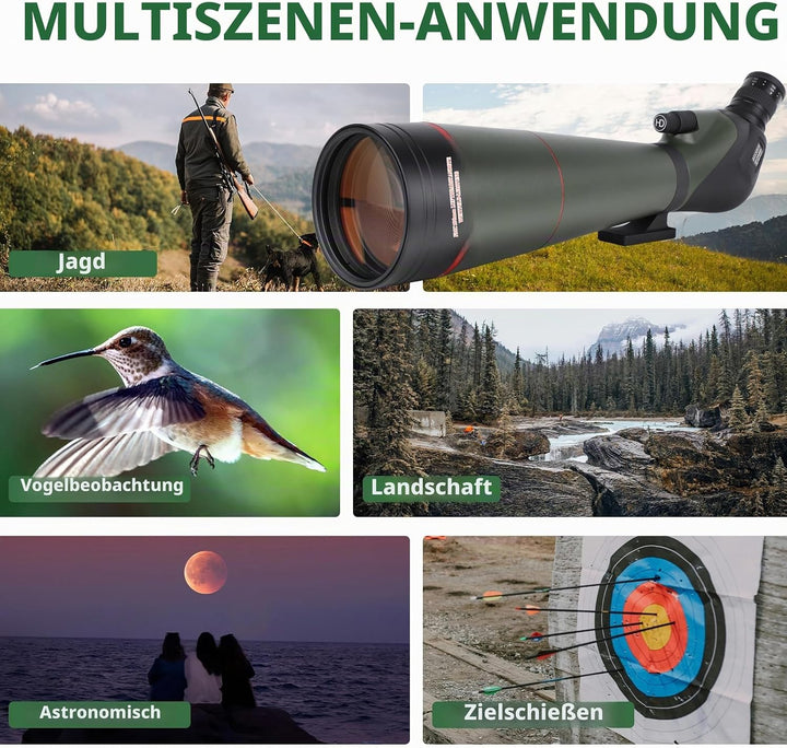 25-75x100 HD Spektiv Sportschützen mit Stativ- und Smartphone-Adapter, Zoom Bak4 Prism FMC Lens 45-G