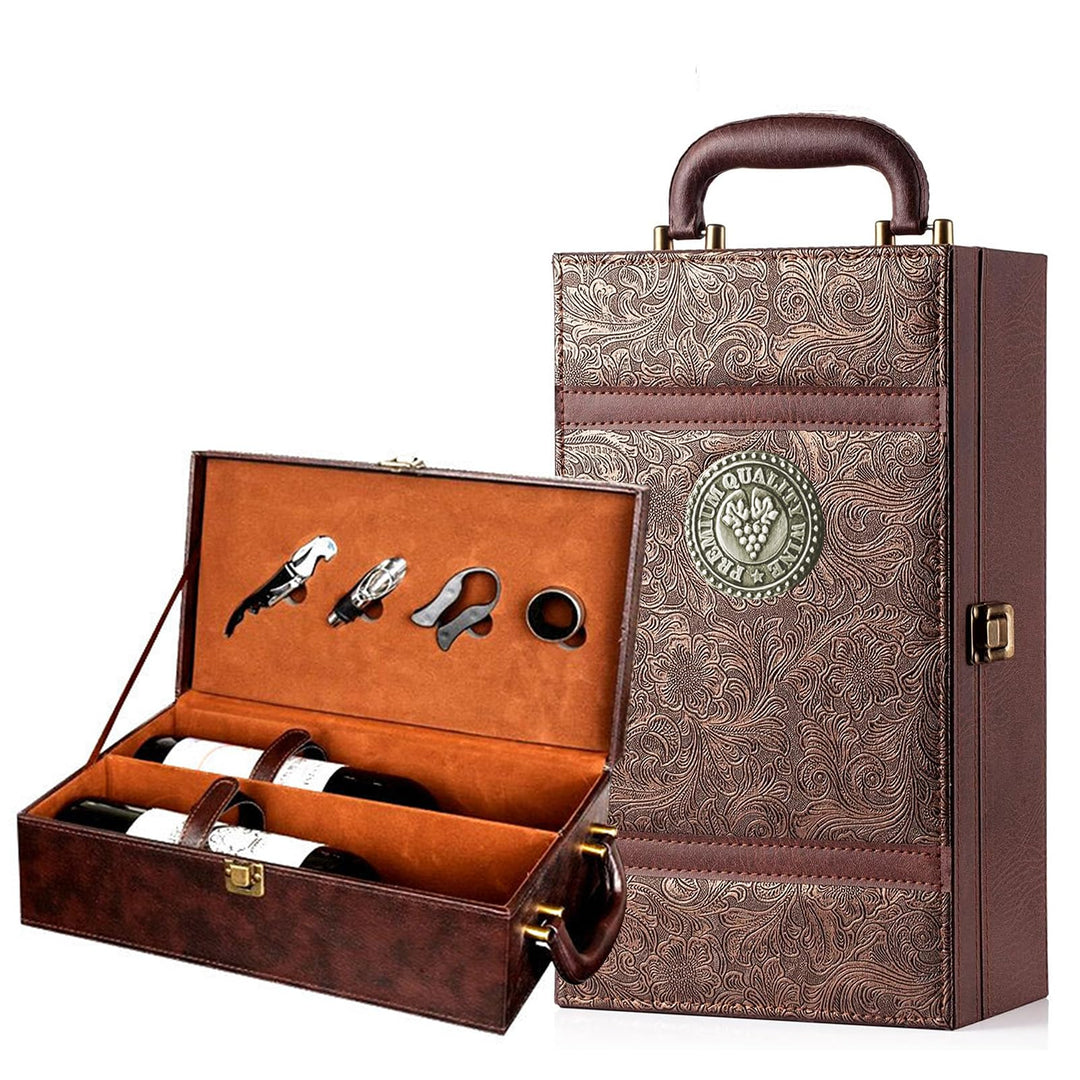 Weinflasche Box Sommelier Set Wein Geschenk Set Weintragekoffer für 2 Flaschen Weinkiste Geschenkset