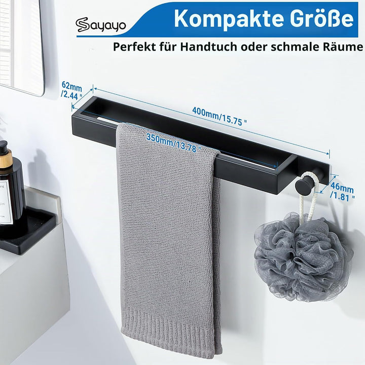 SAYAYO Handtuchhalter Ohne Bohren Handtuchhalter Schwarz mit Haken Selbstklebend Handtuchstange Ohne