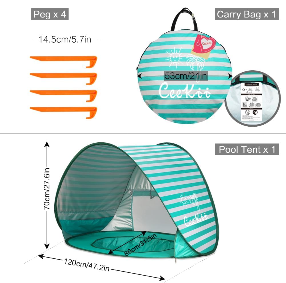 Baby Strandmuschel Pop Up Sonnenschutz Strand mit Minipool, Strandzelt UV Schutz, Atmungsaktiv Porta