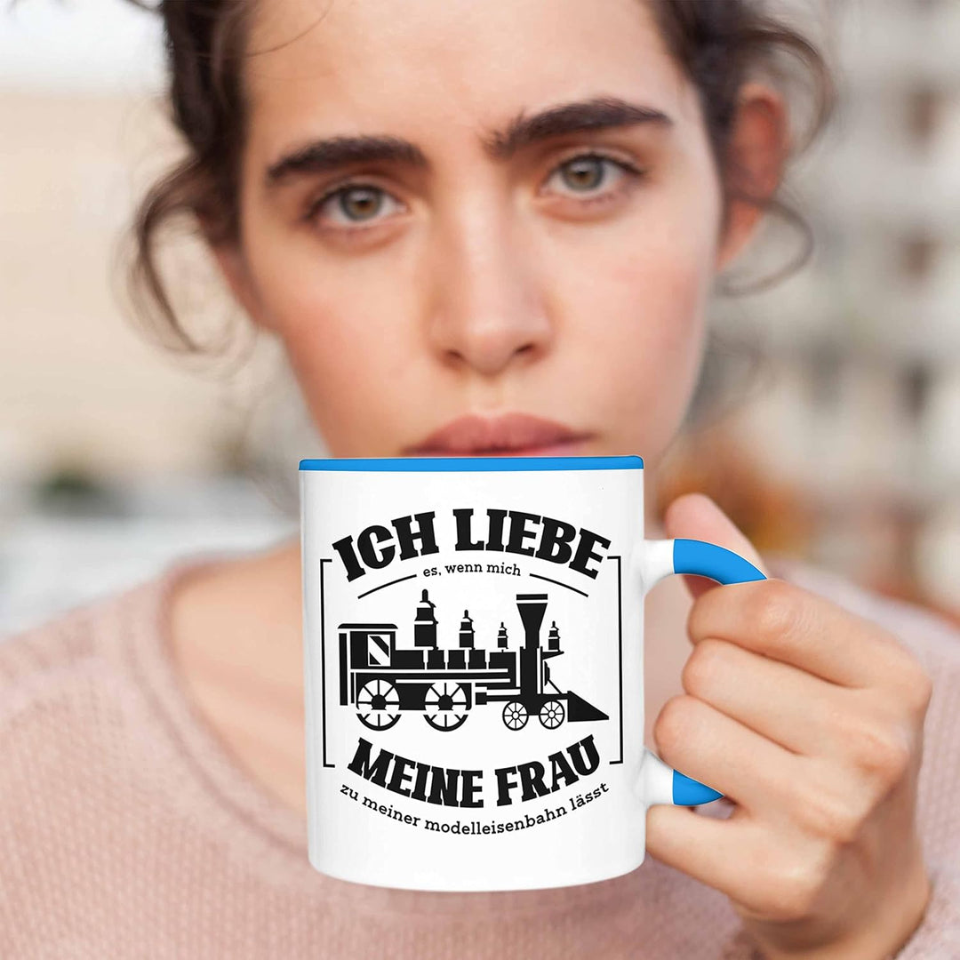 Trendation - Lustige Modelleisenbahn Tasse Geschenk für Eisenbahner (Blau), Blau