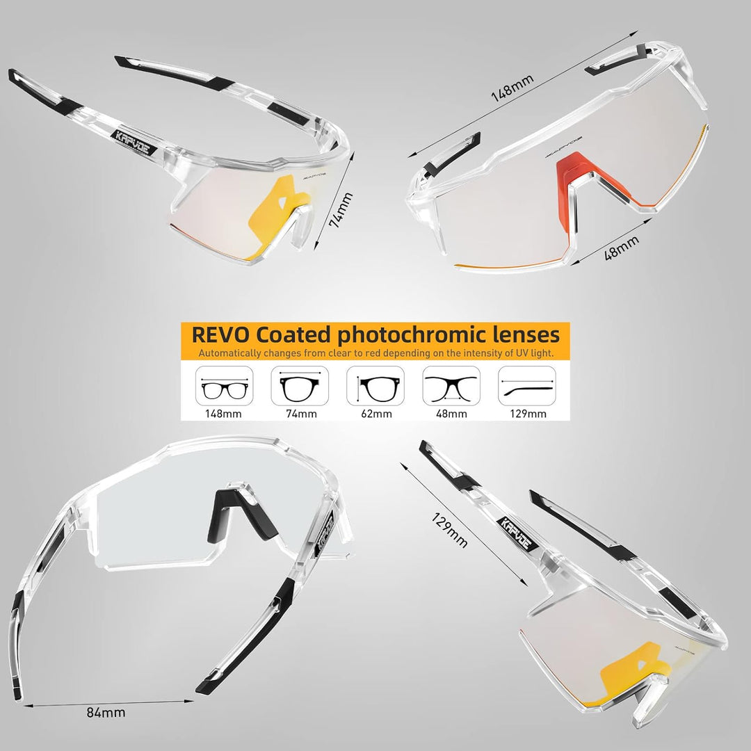KAPVOE Photochromatische Selbsttönend Fahrradbrille TR90 Rahmen für Herren Damen Klar Sportsonnenbri