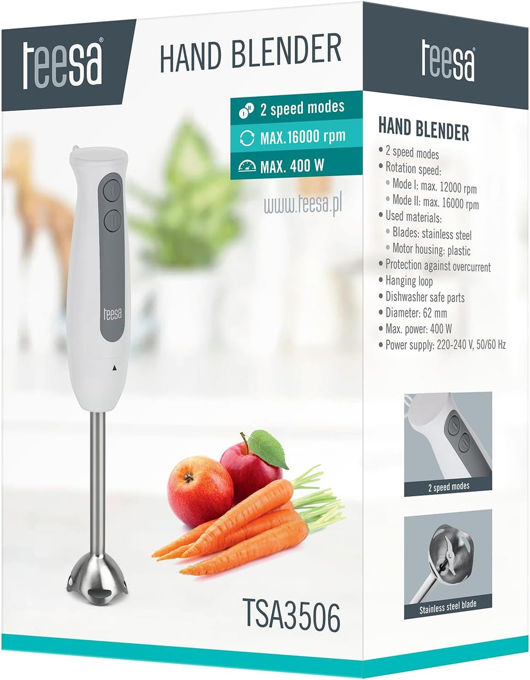 Teesa Handmixer TSA3506 mit Edelstahlklinge 400W, weiss