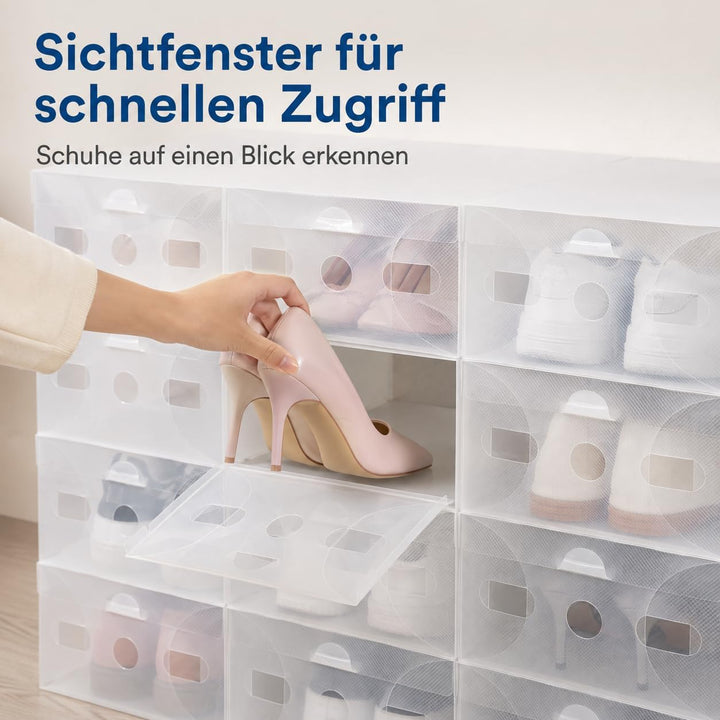 20 Stück Transparent Schuhbox Organizer Stapelbar Schuhaufbewahrung Klappbar Schuhboxen Kunststoff S