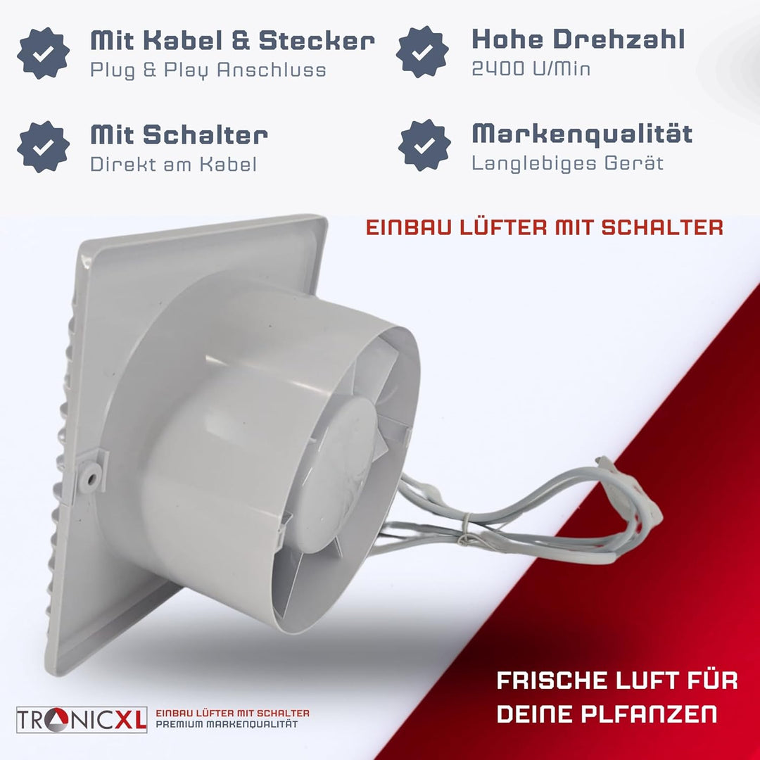 100mm Abluft/Zuluft Grow Lüfter Ventilator mit Netzstecker und Schalter für Homebox Growbox Growschr
