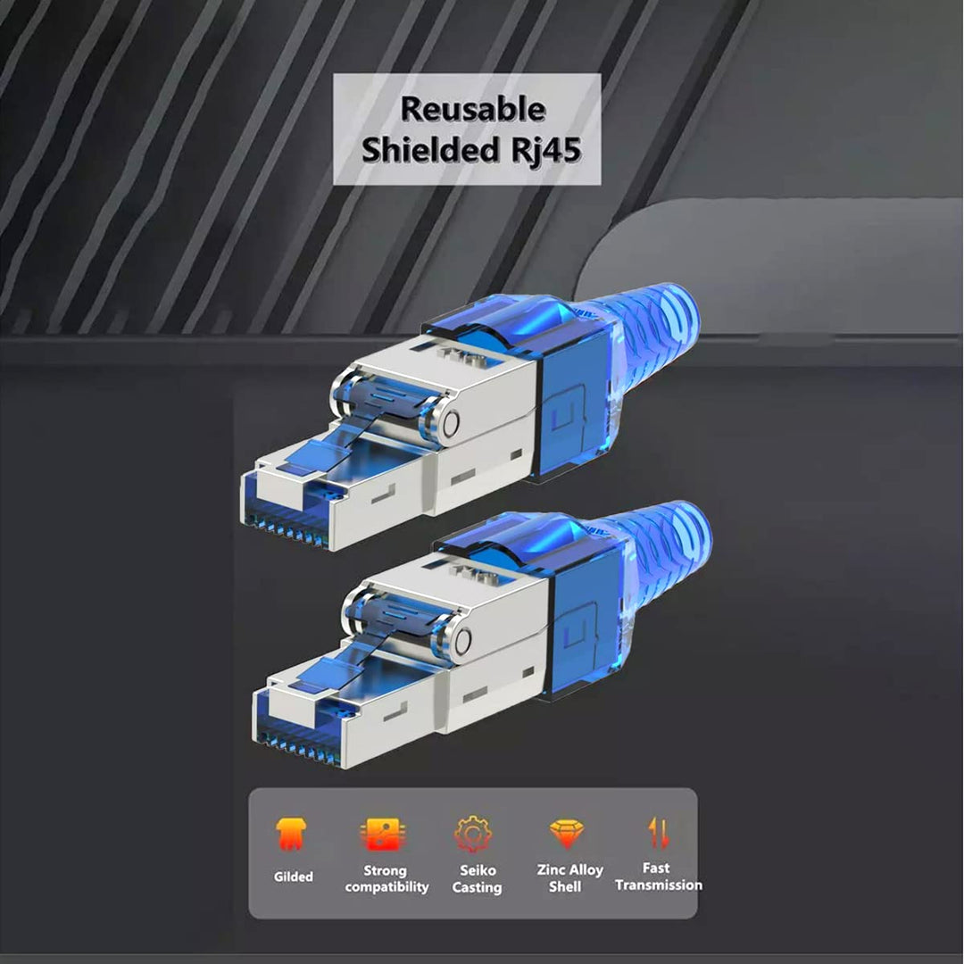 10 Stück Netzwerkstecker Cat 7 werkzeuglos CAT7 CAT7A RJ45 LAN UTP Kabel Stecker Blau ohne Werkzeug