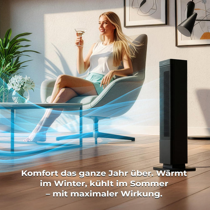 CoolHeat Keramik-PTC Heizlüfter 2000W WiFi 2-in-1 – Heizungslüfter & Turmventilator, 80° Oszillation