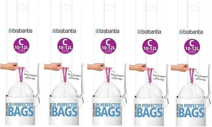Brabantia Müllbeutel, extra stark, perfekte Passform, Grösse C, 10–12 l, 5 Stück 5 20 Count (Pack of