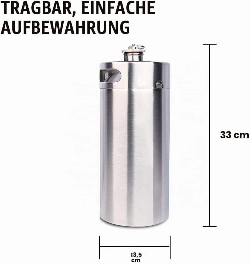 TMCRAFT 4 Liter Mini Growler Keg, tragbares Edelstahl-Bierfass mit sechskantem Spiraldeckel für Haus