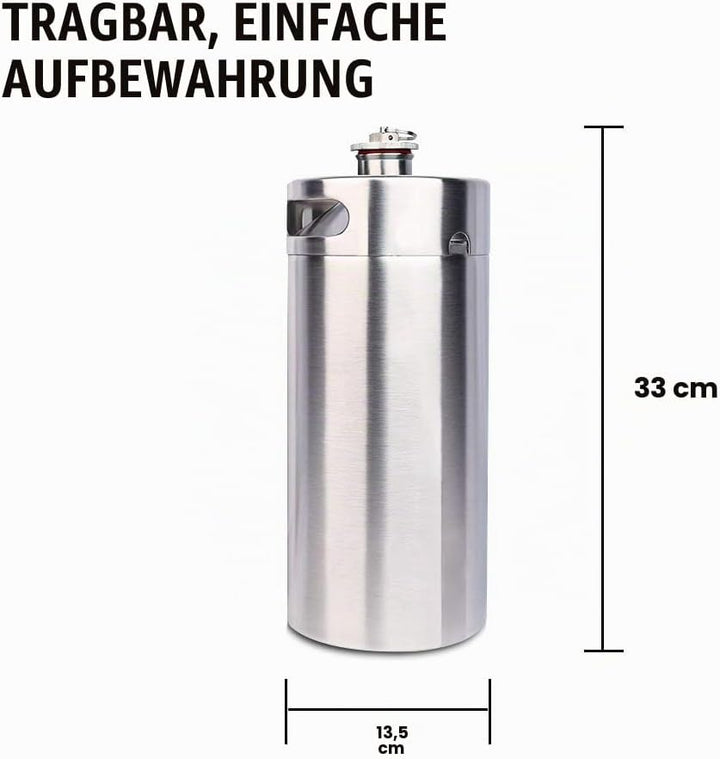 TMCRAFT 4 Liter Mini Growler Keg, tragbares Edelstahl-Bierfass mit sechskantem Spiraldeckel für Haus