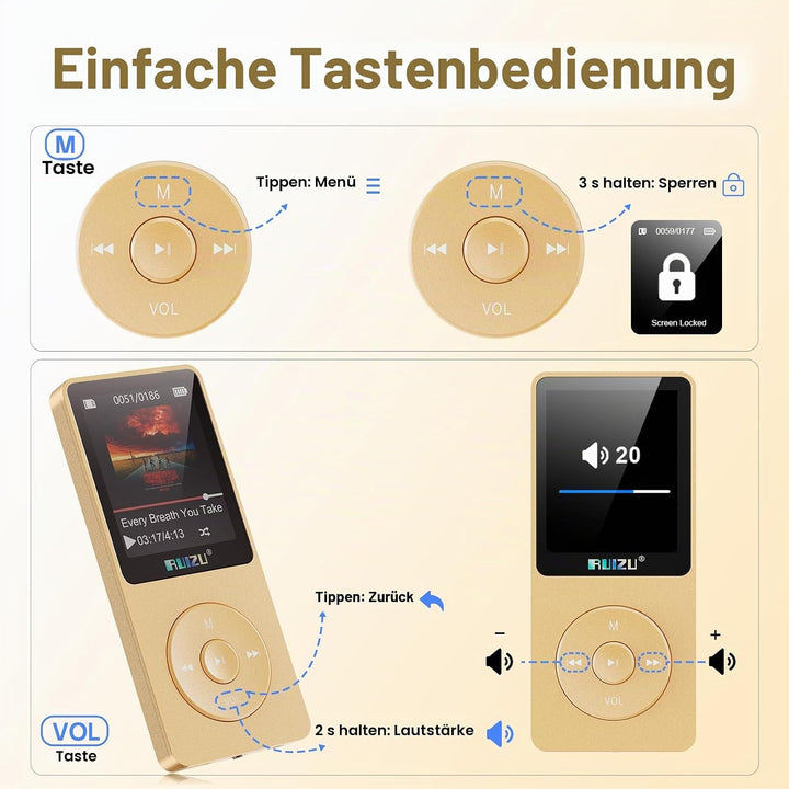 64GB MP3 Player with Bluetooth 5.3, 1.8" Screen Portable Music Player, FM Radio, Voice Recording, EB