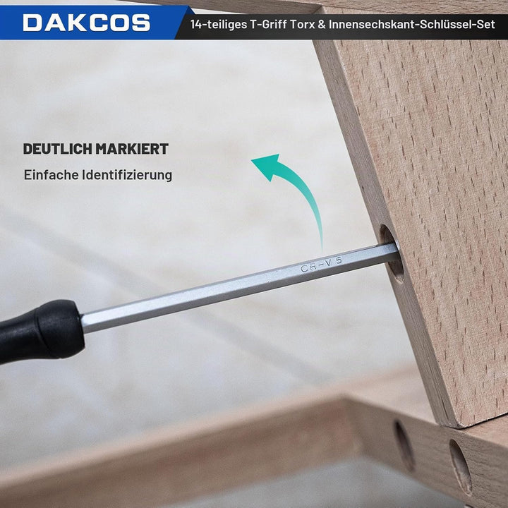DAKCOS 14 tlg Torx Schlüssel Sechskantschlüssel Set mit T-Griff Innensechskant-Stiftschlüssel Torx-S