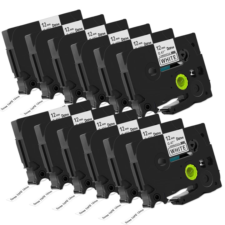 12x DOREE Tze231, Compatible with Brother tz 231 Tze-231 P-touch Schriftband,schwarz auf weiss, 12mm