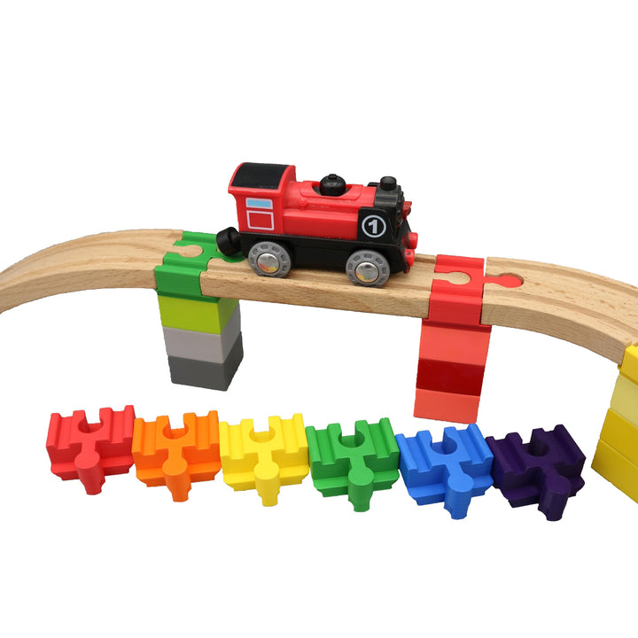 missing piece - Duplo-Adapter für Holzeisenbahnen (12 Stück) (Regenbogen), Regenbogen