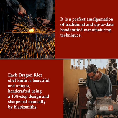DRAGON RIOT Hackmesser Japanisch, Wikinger Messer mit Holzgriff, Fleischermesser Profi Hackbeil für